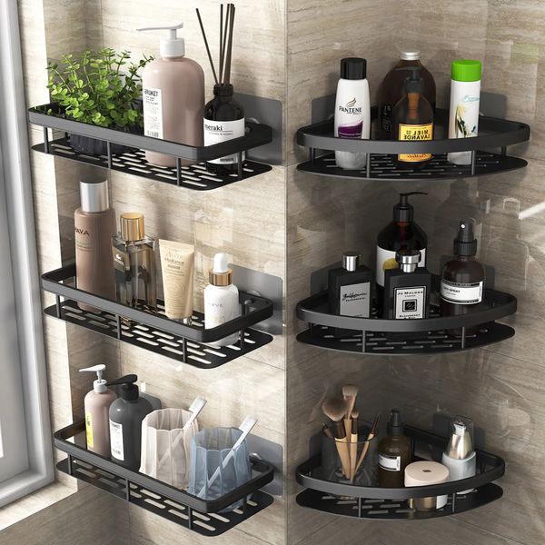 Bathroom Shelves Shelf Kitchen Storage Organizer Aluminum Alloy Shampoo Rack Shower Accessories No Drill 231019