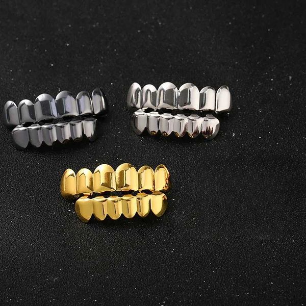 6-6 Teeth Grills Hip Hop 14K Gold Plated Tooth Cs Decor Braces Punk Cosplay Party Braces For Fashion Women Men Jewelry W241227