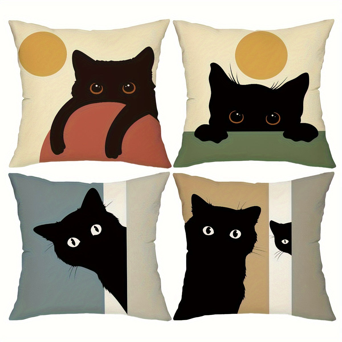 TEMU 4pcs, Black Cat Color Blocking Throw Pillow Covers, Modern Abstract Home Cushion Covers, 18in*18in, Farmhouse Home Decor Pillowcases, For Porch