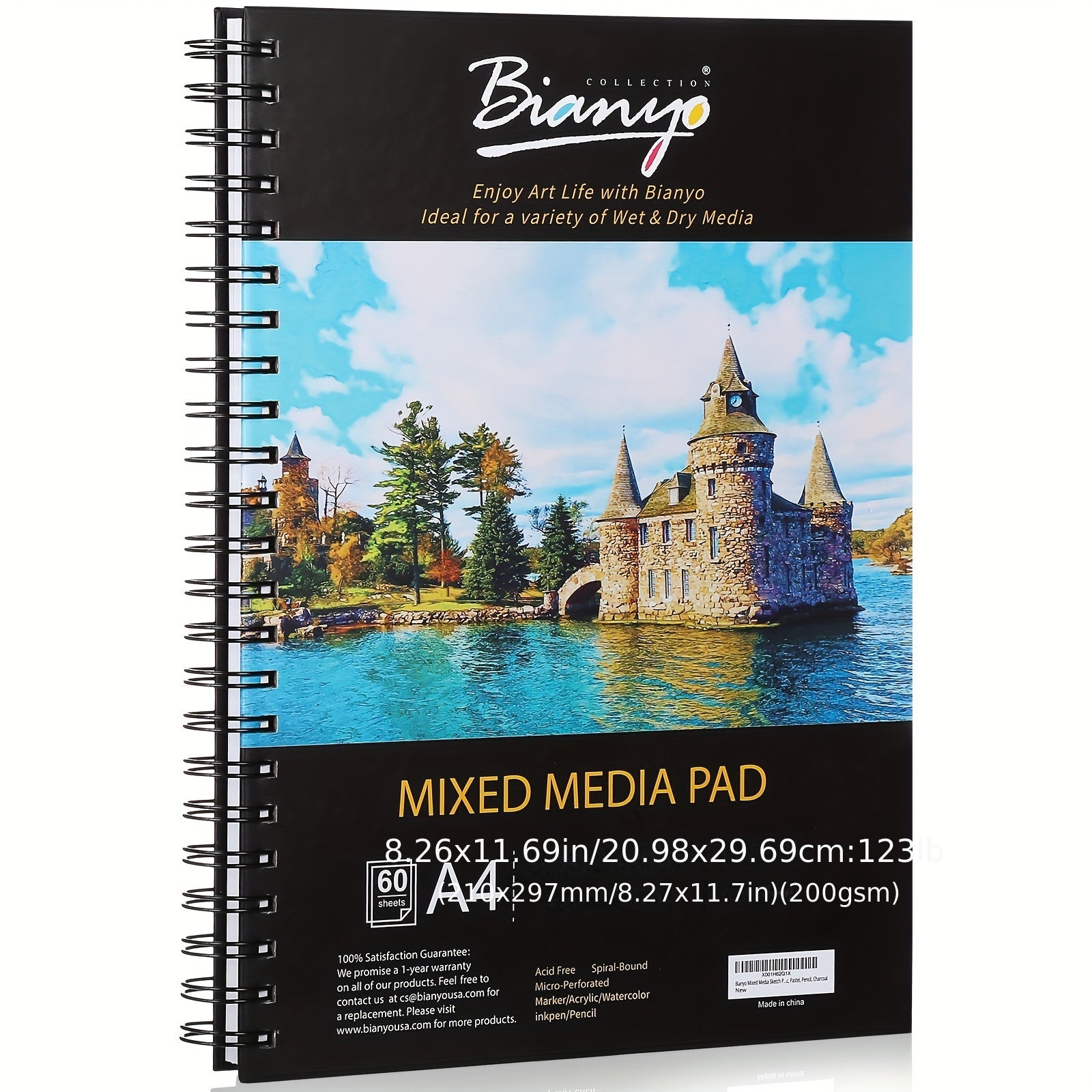 TEMU Mixed Pad, A4 (8.26" X 11.69"), 60 Sheets-each, 123 Lb-200 Gsm, Pack Of 1 Pad, Spiral-bound Pad, Ideal For Media Like Art Marker, Watercolor,