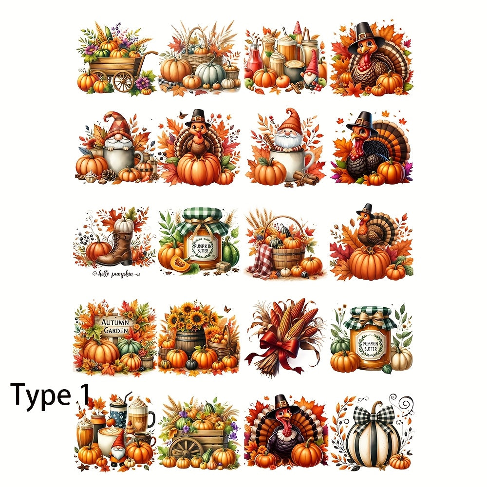 TEMU 1 Pack Vintage Autumn Stickers - Cartoon Gnome Turkey Pumpkin Sunflowers Rustic Wood Backgrounds - Self-adhesive Decals For Diy Scrapbooking