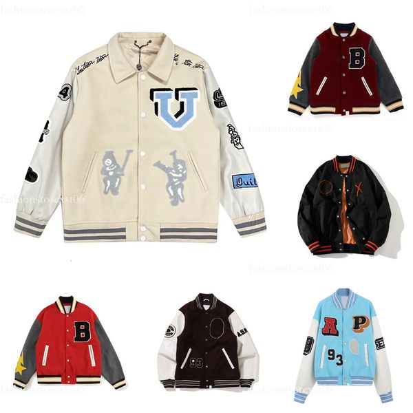 Famous designer jacket mens jacket Baseball Outerwear Coat Wool Fleece Flocking Leather Jackets Embroiderd Single Breasted Couples Uniform S