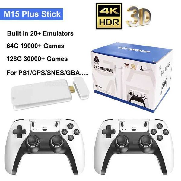 Game machine M15 Plus Mini Video Game Console Game Stick 4K 30000+ Retro Games TV Handheld Game Console Dual Gamepads HD Output Games for PS