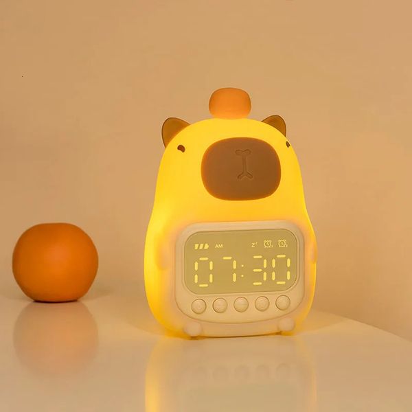 Cute Rechargable Kids Alarm Clock Night Light Touch Snooze Alwayson Display Desktop Table 1224H Music LED 250120