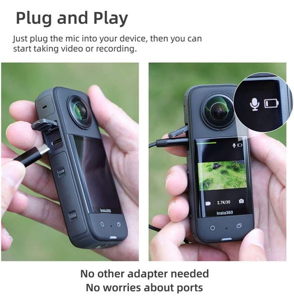 Camsteer Omnidirectional Tiny Lav Microphone for Video Recording External Noise Cancel, for insta360 X3 One X2 One Rs Camera