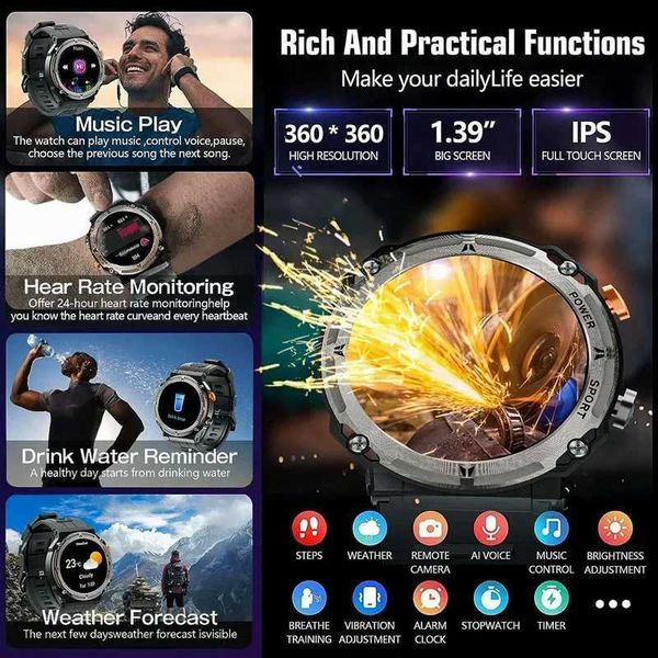 2024 Military Smart Watch wireless connections Call Fitness Sports Waterproof Smart Watch Men and Women Android Phone X2412261