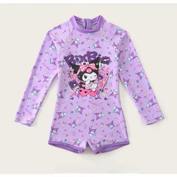 Kaii Kuri Printing One Piece Swimwear Anime 2024 New Summer kid Long Sle Bathing Suits Fashion Girl Swimsuit SkirtT250212