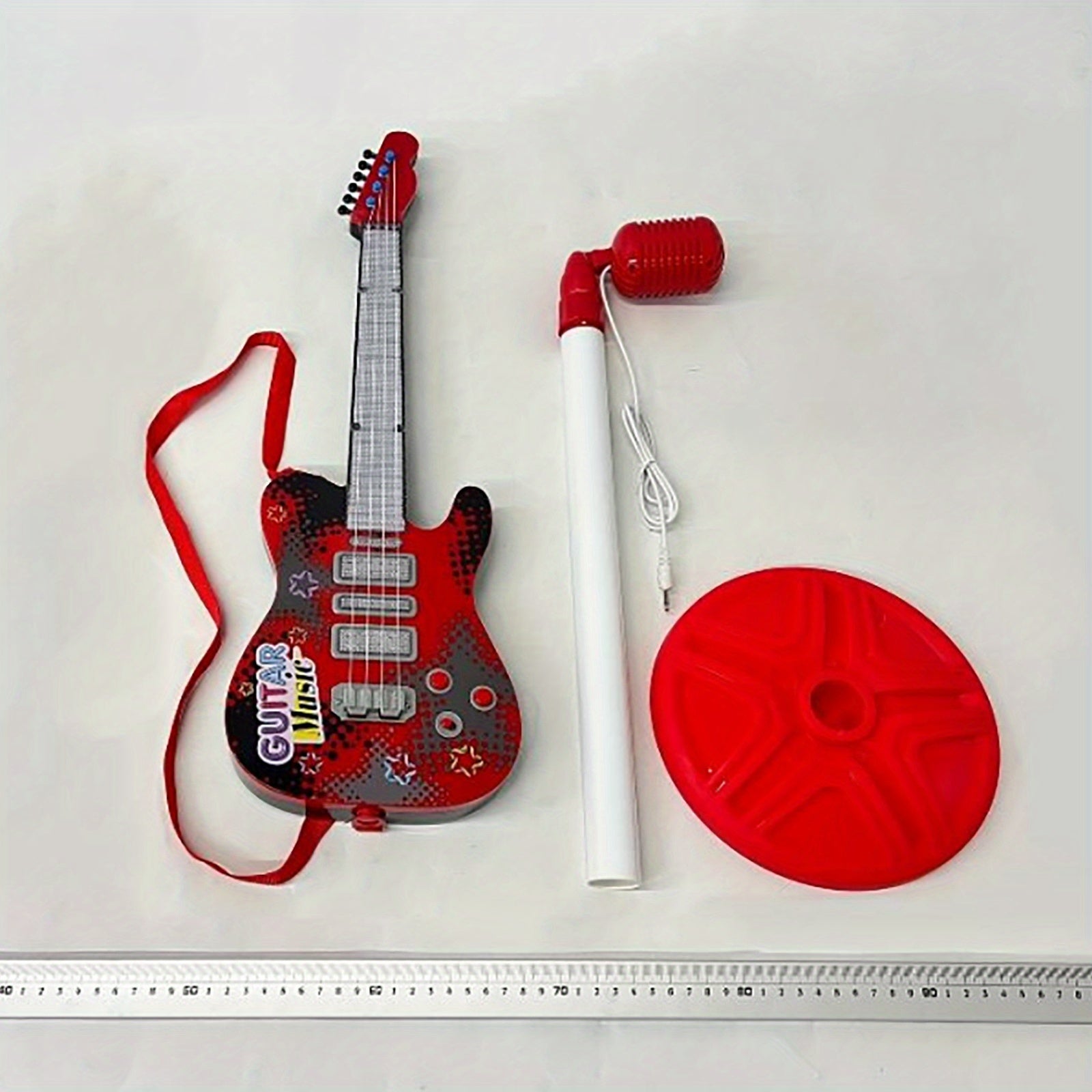 TEMU Guitar And Microphone Play Set For Girls Boys, Karaoke Machine With Music&light, Microphone Toys With Stand, Adjustable Height Guitar Toys For