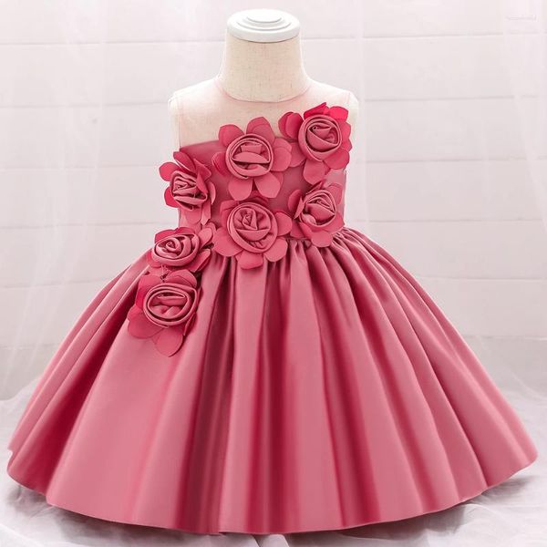 Girl Dresses Toddler Red Flower Christmas Baby Girls Party Dress Elegant 1 Yrs Birthday Baptism Princess Wedding Gown Vestidos X250108