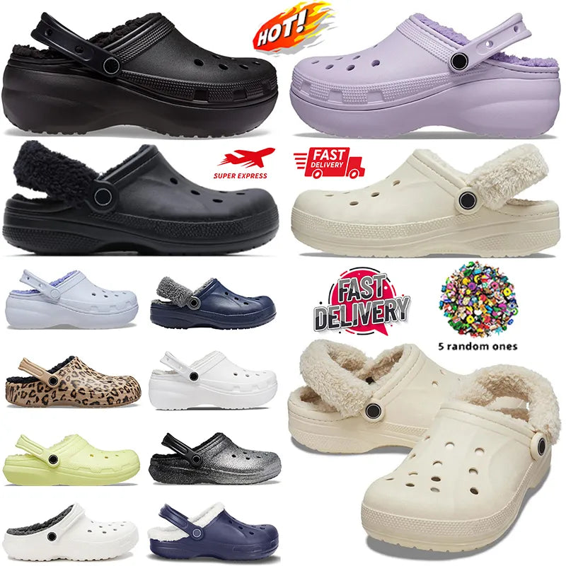 Designer sandals fur crocshoe Men&#039;s women&#039;s slides buckle Cotton sandals Triple White pink purple platform sandal Blunt Toe toddler Waterp