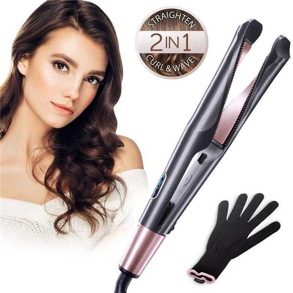 New Arrival 2-in-1 Pro Twisted Straightener and Curler Spiral Wave Curling Gold Titanium Flat Iron Straight Curling Styling Tool Z241022