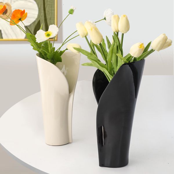 ddmygifts Simple and modern wide mouthed cream style vase, hydroponic flower set, living TV cabinet, model room, sales office, soft decorati