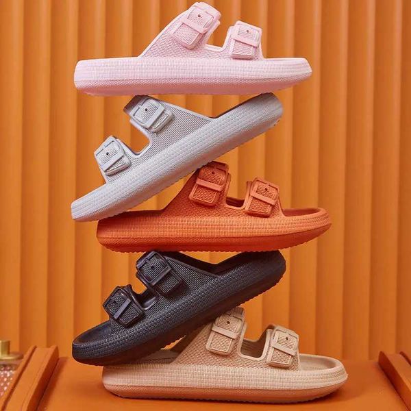 Thick Platform Cloud Slippers Women Fashion Buckle Soft Sole Pillow Slides Sandals Woman 2024 Summer Beach Non-Slip Flip FlopsC241018