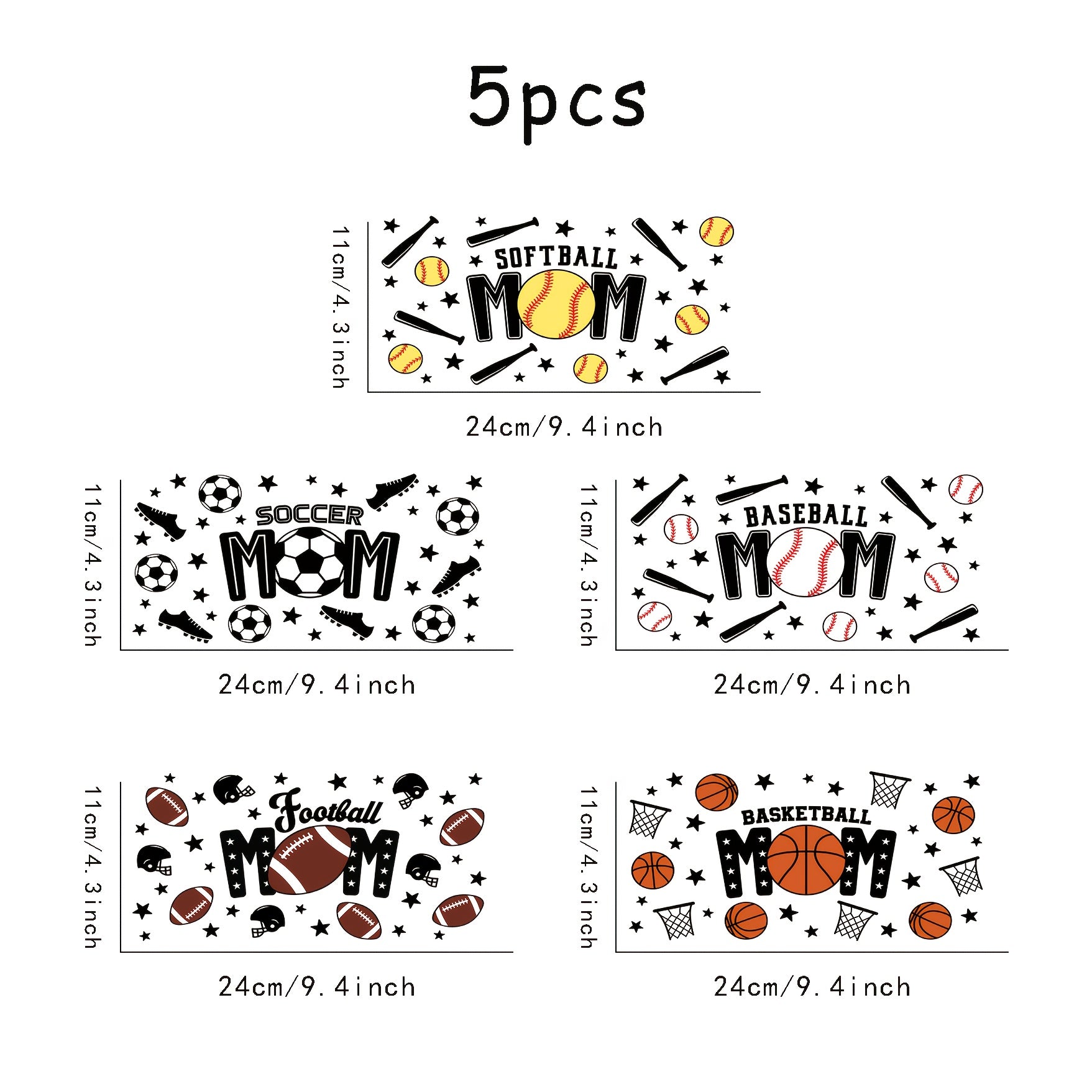 TEMU Day - Sports Mom, Ball Game, Football, Basketball, Soccer, Baseball Pattern Theme, 3d Crystal Self-adhesive Packaging For 16-ounce Glass Cup,