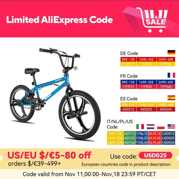 Bikes Ride-Ons Hiland 20 inch childrens BMX bicycle suitable for boys and girls aged 5-12 360 degree rotor freestyle 4-pin single speed chil