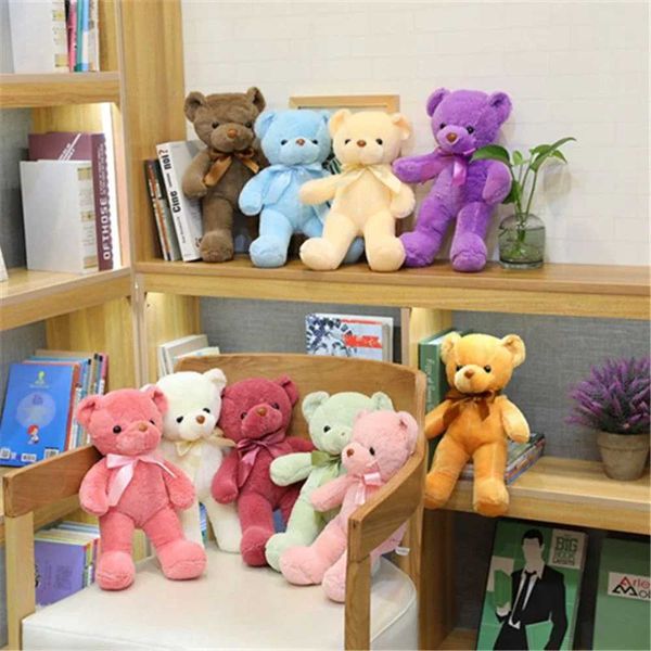 Plush Dolls 30CM Color Small Teddy Bear Plush Toy Short Hair Cute Birthday Wedding Gift Bear Doll Ribbon Bear Festival GiftY241216BKUR