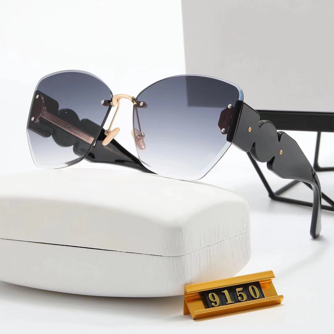 designer shades medusa sunglasses ladies designers cat eye sun glasses stereo logo wide mirror leg Gradient polychromatic brand glasses rimless sung