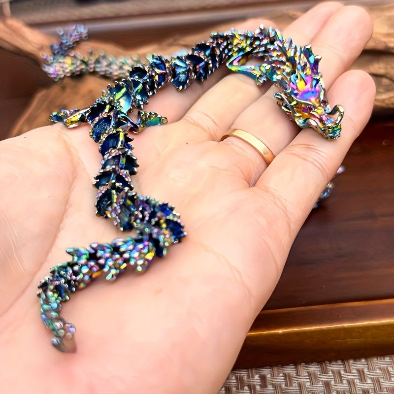 TEMU 3d Metal Dragon Statue With Articulated Joints- Iridescent Dragon Decor, Home, Desk, And Festive Party Decoration. An Gift For Holidays And