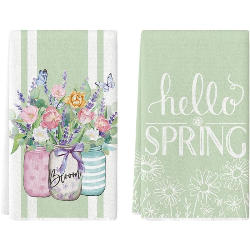 TEMU 2pcs Modern Polyester Kitchen Towels, Super Soft Woven Dish Cloths, Cartoon Vase & Design, Machine Washable, 18x26 Inch, For Seasonal Summer