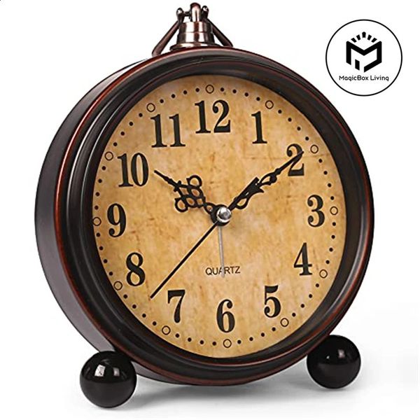 Vintage Hangable Battery Alarm Clock Metal Night Light Super Silent Table Desk Quartz Clock Time For Bedroom Bedside Desk Shelf 241225