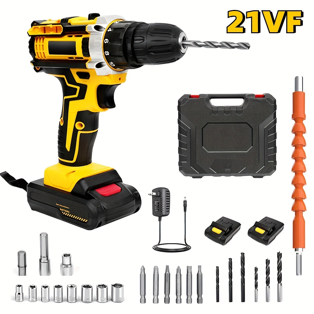 TEMU 21vf Cordless Rechargeable Drill Kit - Pure Copper Motor And Plastic, Cordless Drill Set, Household Tool Set, Hand Tool Set, Portable Drill
