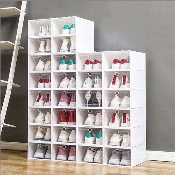 Storage Boxes Bins Thicken Plastic Shoe Clear Dustproof Box Transparent Candy Color Stackable Shoes Organizer Who Dhhjq