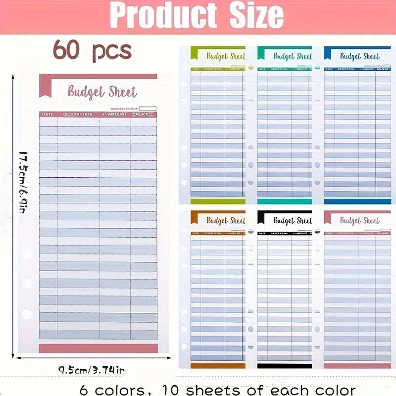 TEMU 60pcs A6 Glossy Finish Budget Sheets, Binder Expense For Cash Envelope Planner Wallet Organizer