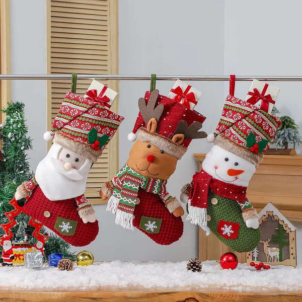 Santa Ornaments Tree Hanging Snowman Stocking Soc Elk Cute Decorations Holders Christmas Snowflake Claus Pendant Xmas Stockings Candy Gift B