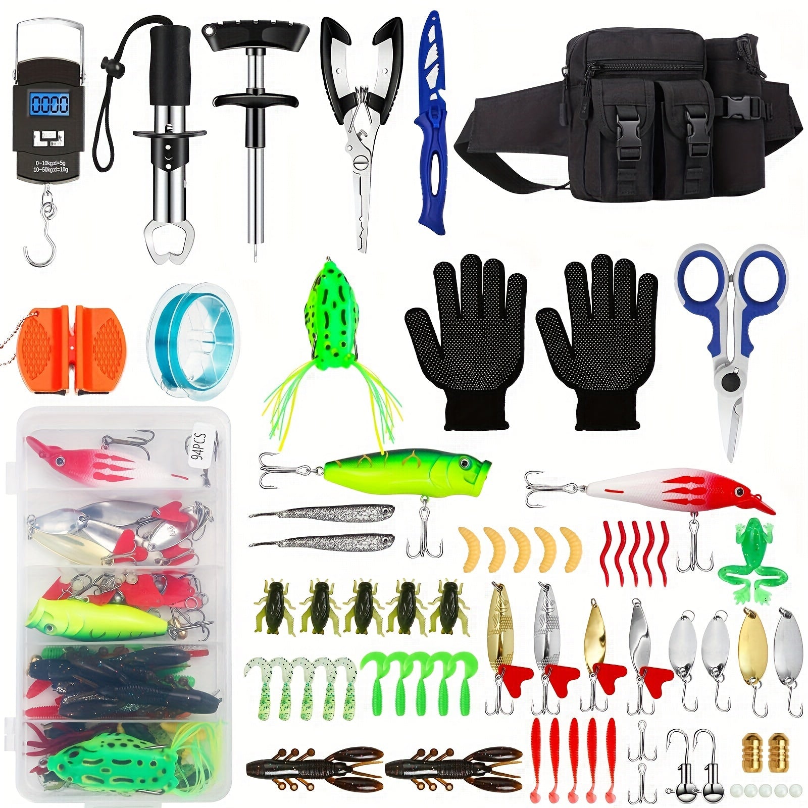 TEMU Fishing Tool Kit - Fishing Pliers Kit, 112pcs Fishing Gear And Equipment, With Fish Hook Remover, Fishing Scale, Fishing Scissors, Fish Lip