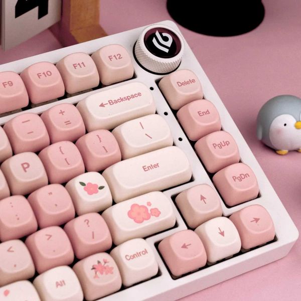 Keyboards Sakura Pink MOA Keyca PBT 142 Keys Cream Strawberry for 60-64-84-98-108 Gaming Mechanical Keyboard MX Switch S2410251