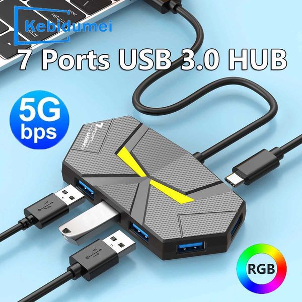 7-port USB 3.0 hub C-type docking station 5Gbps high-speed transmission splitter adapter for laptop hard drive mouse keyboard CL240906