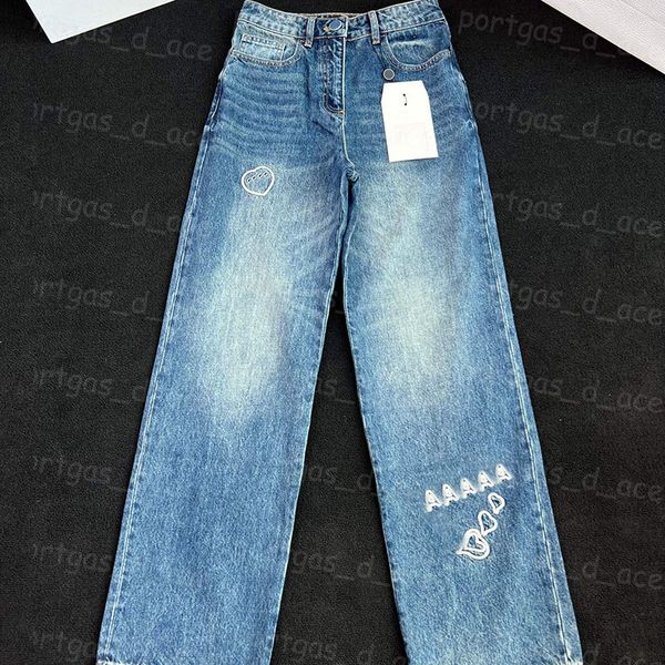 Letter Embroidered Women Jeans Luxury Designer Blue Denim Pants Casual Fashion Jean Trousers
