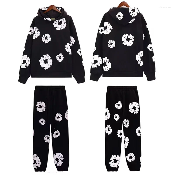 Hells Hooded Men's Tracksuits 2024 Marca de moda Hoodie Conjunto de pés Kapok Feet Trend e Sportswear Flower Flower Stylesuit Sweatspantes 6