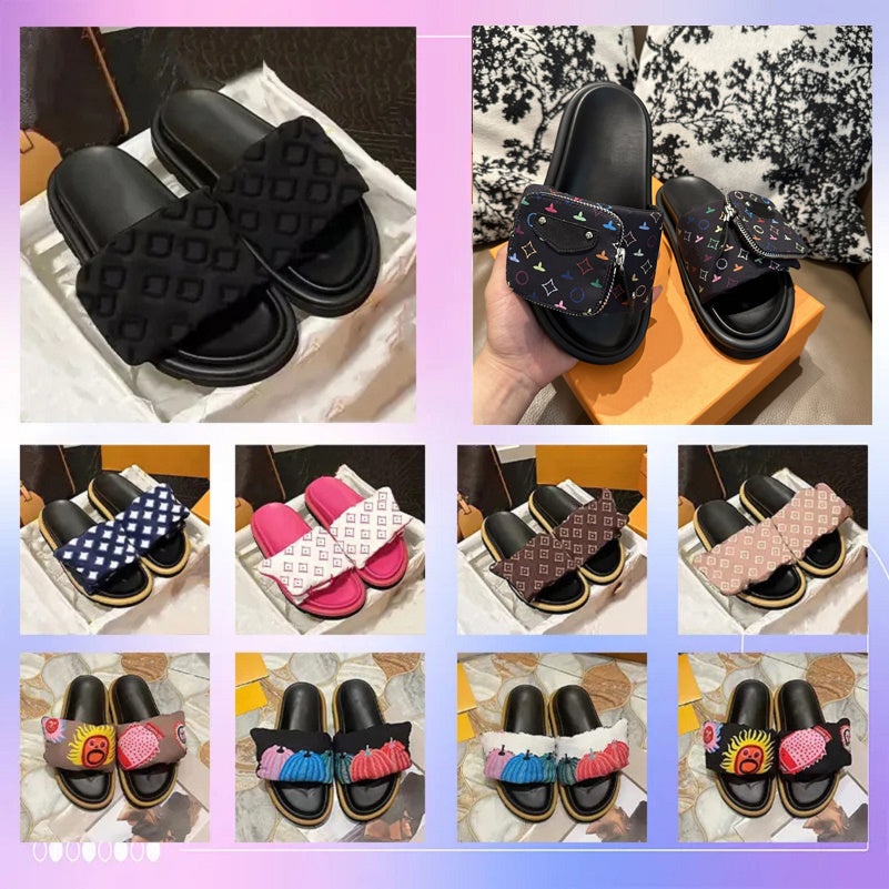 2025 With Box Designer Women Classic Slippers Leather Luxury Sandals Flip Flops Flat Fashion Slide Black White Pink Green Orange Beige Womens Summer