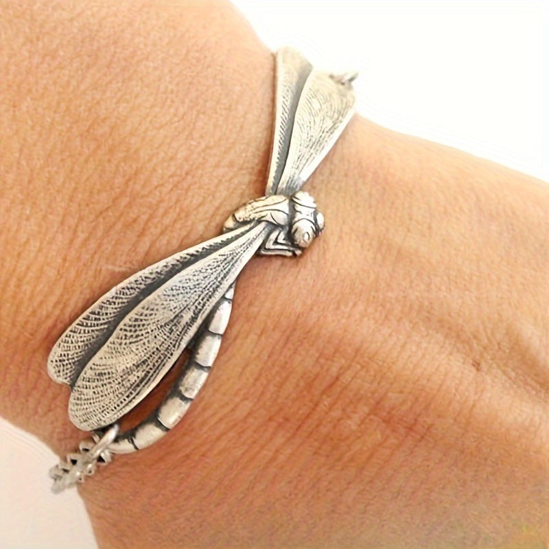 TEMU 925 Silver Vintage Bohemian Dragonfly Bracelet For Women, With A Pendant, With A Safety Chain, Suitable For Daily Wear And Vacation, Versatile