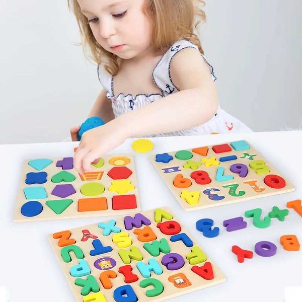 Wooden Puzzle Montessori Toys for Baby Kids Alphabet Number Shape Matching Games Children Early Montessori Educational Toys C250211