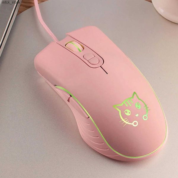 Wired Gaming Mouse LED RGB Backlit Mute PC Laptop 2400DPI Optical Mice Pink J241220