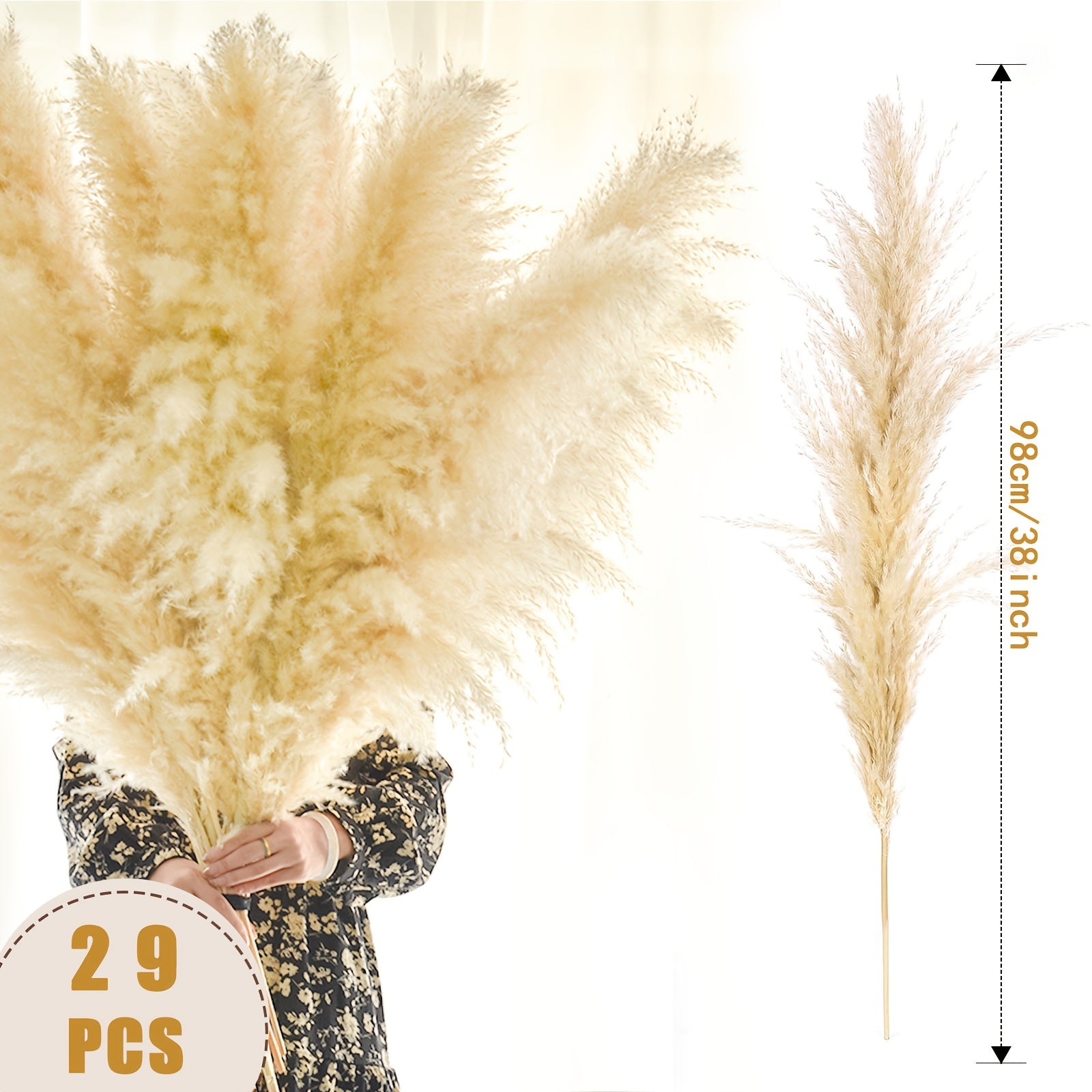 TEMU 19pcs-29pcs 38" Tall Pampas Grass Stems In , A Touch To Pampas Grass Ideal For Floral Arrangements, Valentine Day Floor Vases, Wedding Supplies,