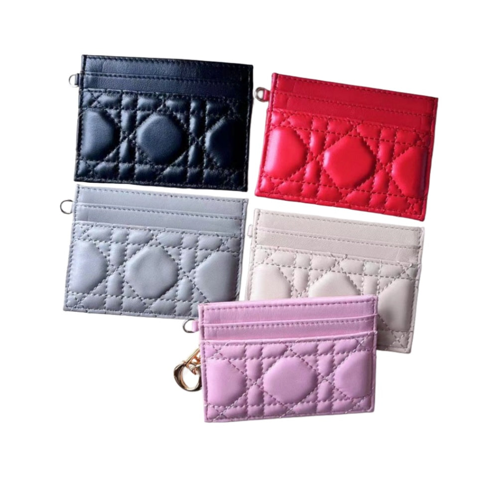 Designer Genuine Sheepskin Leather Women&#039;s Card Holder Plaid Pattern with Gift Box Slim for Daily Office Use Elegant Ladies&#039; Accessory Sec