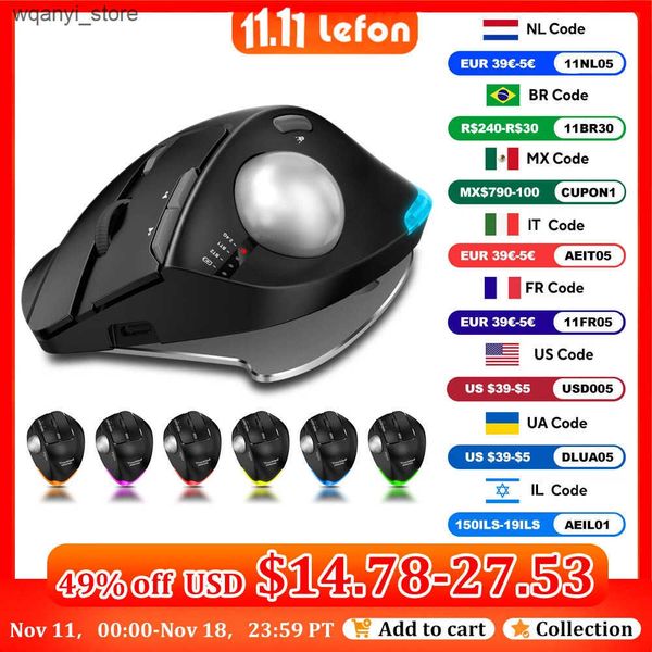 Mice Lefon F33-F26C-F35B Trackball Mouse Bluetooth Ergonomic Mouse 2.4G Wireless Rechargeable Rollerball Mice for PC Office Drawing L240910