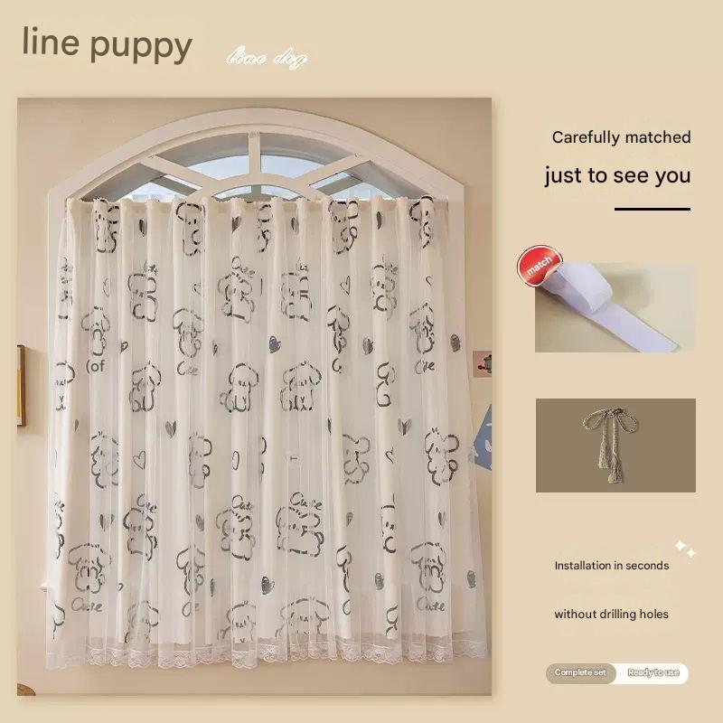 YL-36792 Punch-free installation simple curtain blackout cloth sunshade with rod small short window door curtain rental house partition curtain