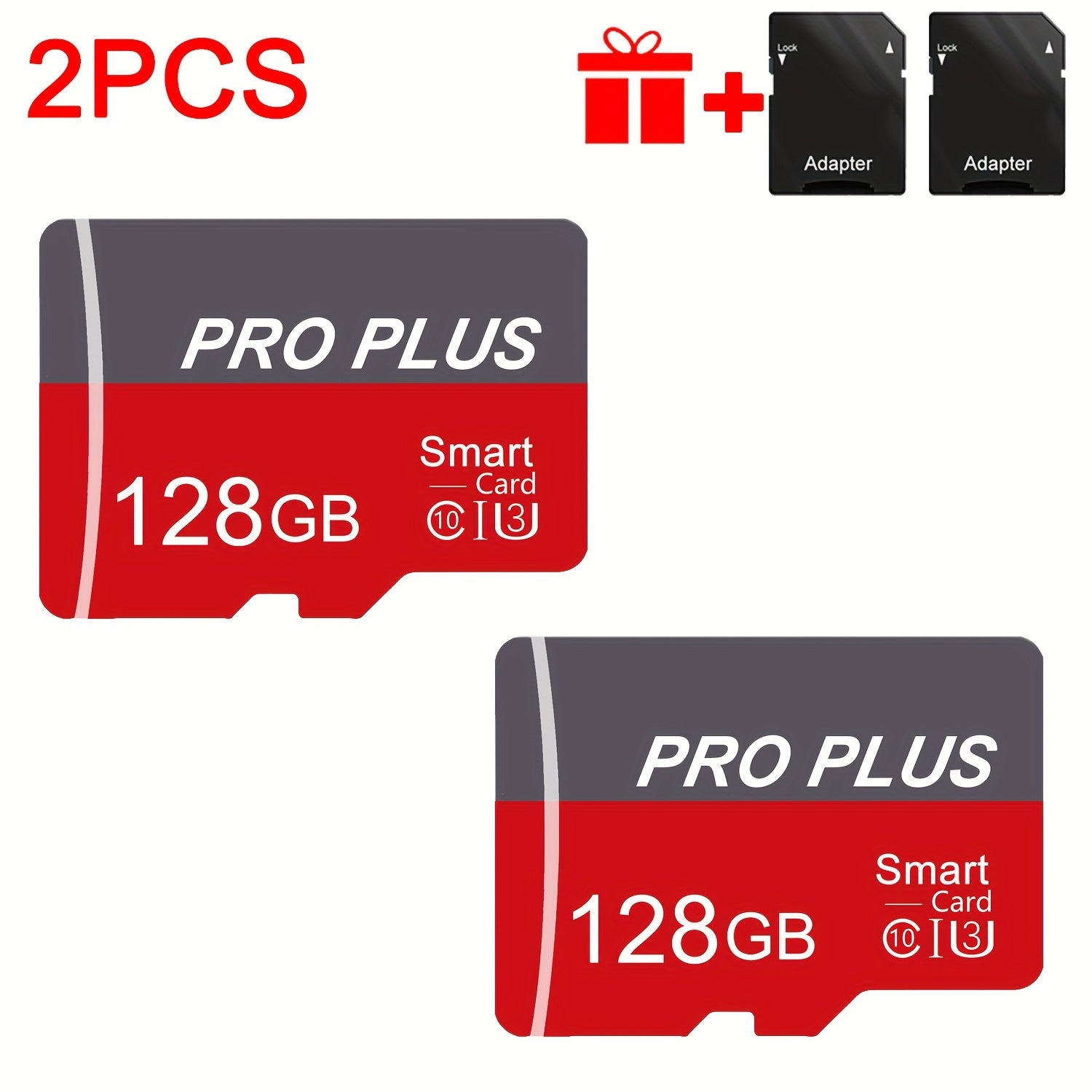 TEMU 2pcs U3 C10 A1 Tf-sd Cards With Adapter - Class 10, Fast Writing-reading, Compatible With Smartphones, Tablets, Cameras, Laptops, Pcs - (128gb,