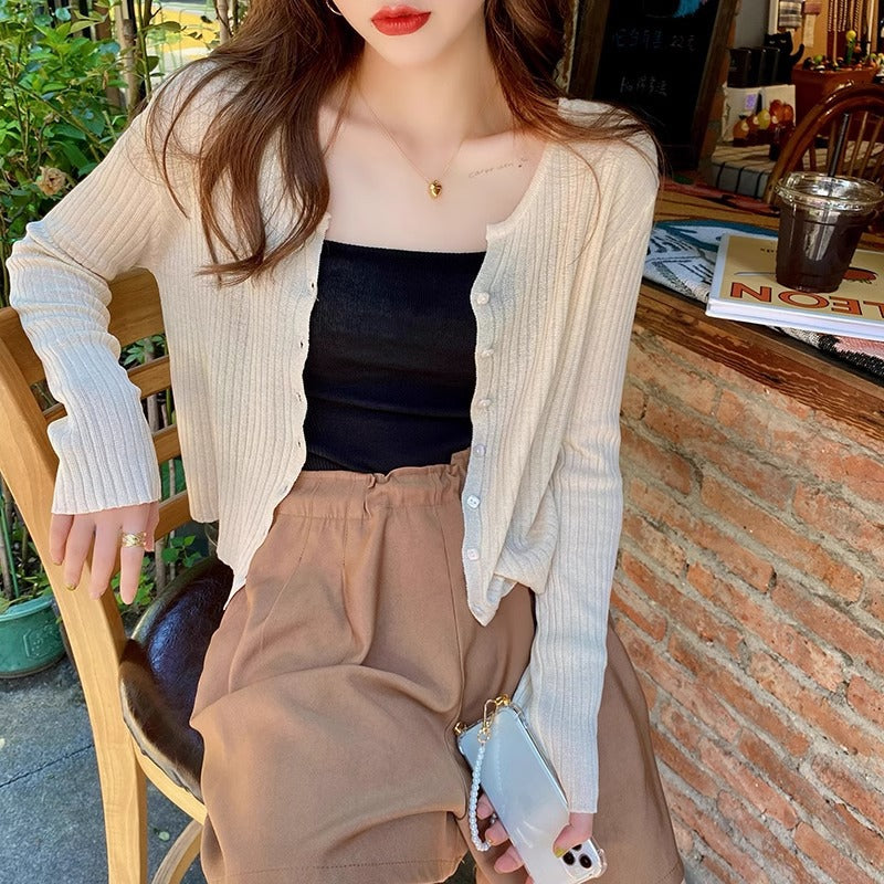 K1157 French style small waistcoat sunscreen knitted cardigan thin women&#039;s skirt outerwear blouse summer shawl ice silk jacket spring