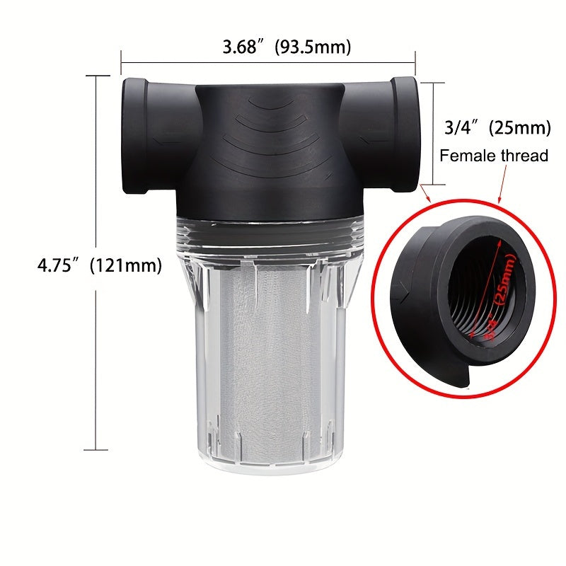 TEMU 1pc High -4" Sediment Filter, Horizontal Water Strainer With Steel 250 Mesh Screen, Pressure Washer Compatible, Transparent Plastic For Garden