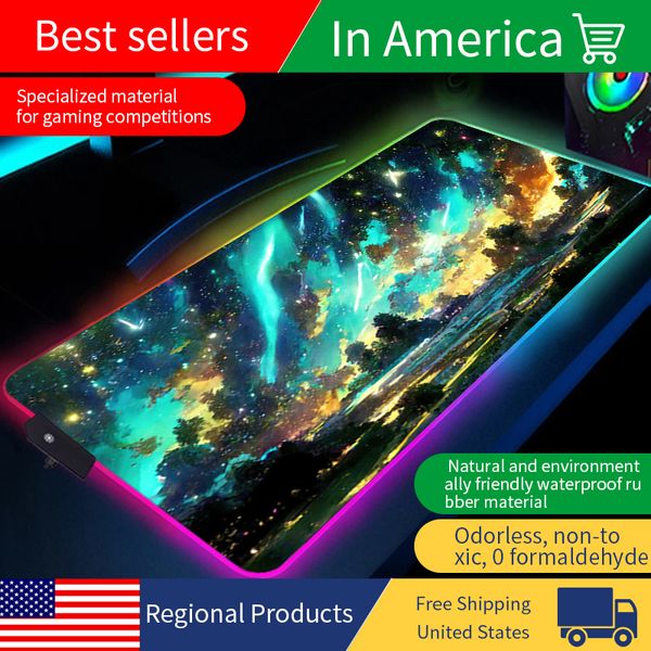 No odor RGB Gaming Mouse Pad starry sky Desk Mat Black Gamer Accessories Large LED Light MousePads Computer Carpet With Backlit