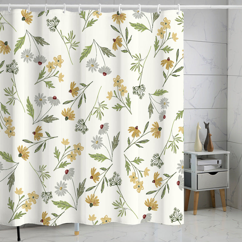 YL-37291 Hot selling plant flower plant shower curtain set printed polyester waterproof shower curtain four piece set bathroom curtain