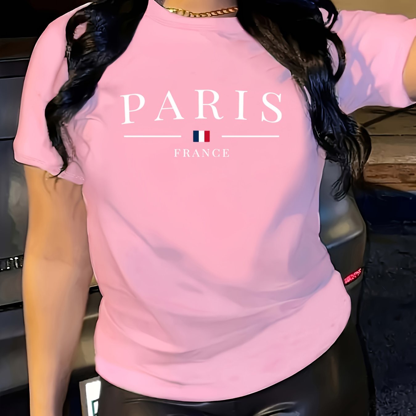 TEMU Women's Short Sleeve Casual Tee, Round Neck T-shirt, Summer Sporty Style, "paris France" Print, Versatile Top