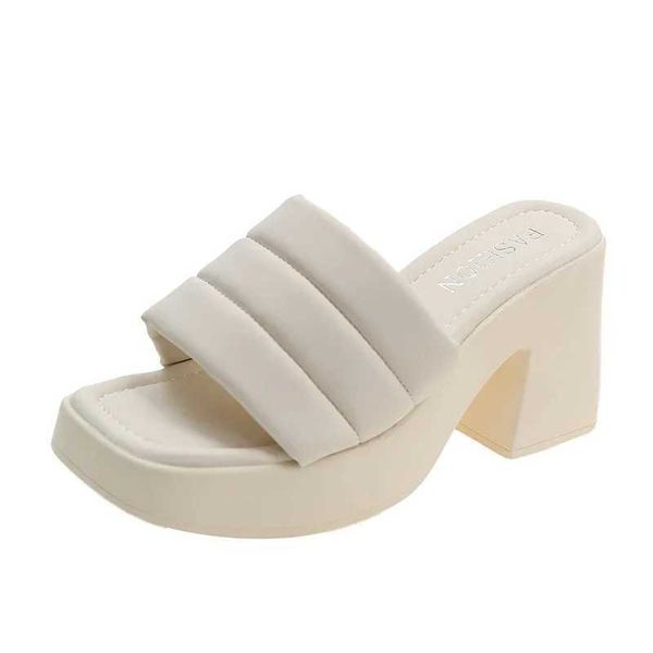 Dress Shoes New Womens High Heel Slippers Summer Leather Open Toe Platform Black Versatile Casual Beach H240527 TG2H