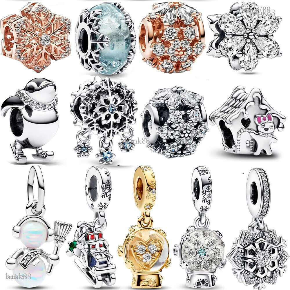 2024 New Christmas Stars And Moon Charm 925 Silver Jewelry Snowflake Beads Suitable For 925 Original Bracelet Jewellery DIY