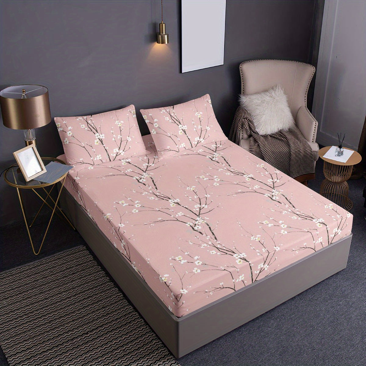 TEMU 3pcs Fitted Sheet Set 1*fitted Sheet + 2*pllowcase, Without Core, Print Bedding Set, Soft Cozy Bed Set For Bedroom Hotel, Christmas Present